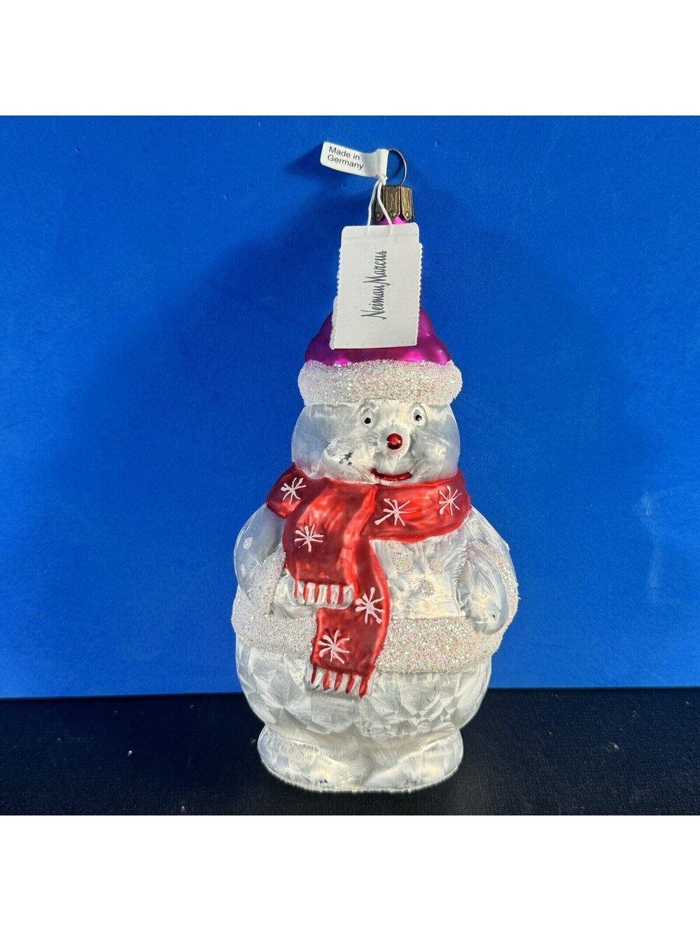 Neiman Marcus Snowman Blown Glass Christmas Tree Holiday Ornament 6” Germany